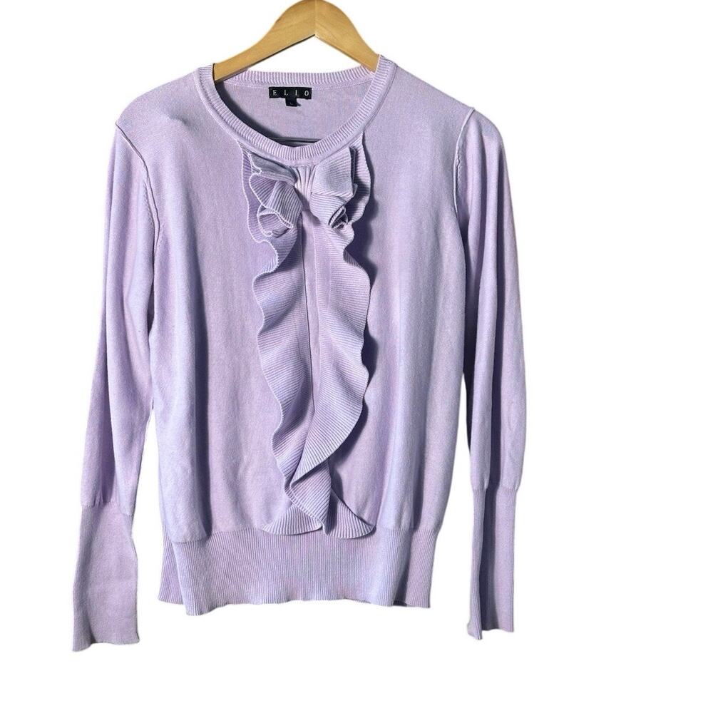 Ello Lilac 100% Cotton Large Ruffled Front Bow Preppy Romantic Coquette Sweater